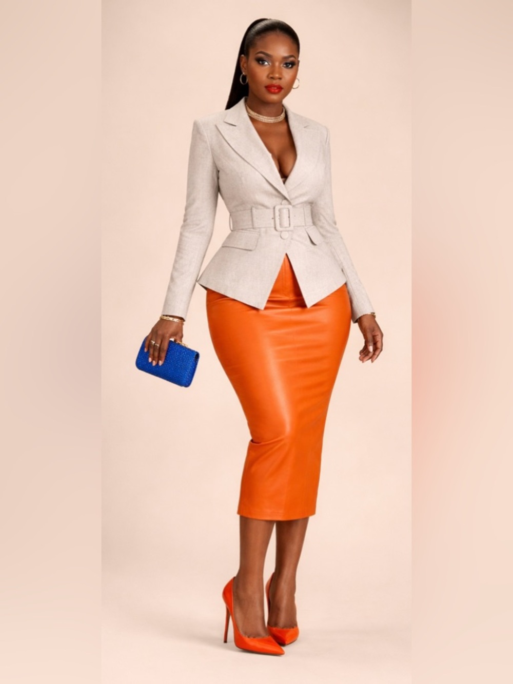 The Kemist Split Bottom Beige Belted Blazer
